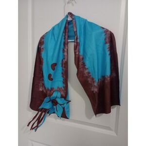 Misslook Floral Skinny Scarf Blue Brown‎ Appliqué Tassel 12.5 x 50